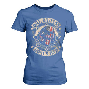 Funny One Badass Bonus Dad T Shirt For Women Awesome Step Dad Fathers Day American Flag Skull TS11 Royal Blue Print Your Wear