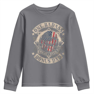 Funny One Badass Bonus Dad Youth Sweatshirt Awesome Step Dad Fathers Day American Flag Skull TS11 Charcoal Print Your Wear