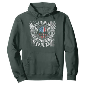 Funny One Badass Bonus Stepdad Hoodie Bonus Dad Fathers Day American Flag Skull TS11 Dark Forest Green Print Your Wear
