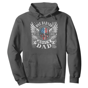 Funny One Badass Bonus Stepdad Hoodie Bonus Dad Fathers Day American Flag Skull TS11 Dark Heather Print Your Wear
