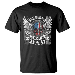 Funny One Badass Bonus Stepdad T Shirt Bonus Dad Fathers Day American Flag Skull TS11 Black Print Your Wear