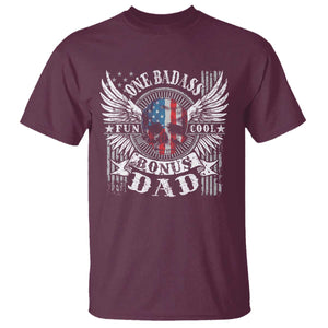 Funny One Badass Bonus Stepdad T Shirt Bonus Dad Fathers Day American Flag Skull TS11 Maroon Print Your Wear
