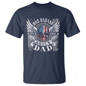 Funny One Badass Bonus Stepdad T Shirt Bonus Dad Fathers Day American Flag Skull TS11 Navy Print Your Wear