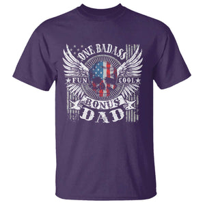 Funny One Badass Bonus Stepdad T Shirt Bonus Dad Fathers Day American Flag Skull TS11 Purple Print Your Wear