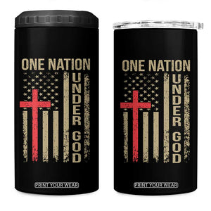 Funny One Nation Under God 4 in 1 Can Cooler Tumbler 4th Of July Patriotic Christian American Flag TS11 One Size: 16 oz Black Print Your Wear