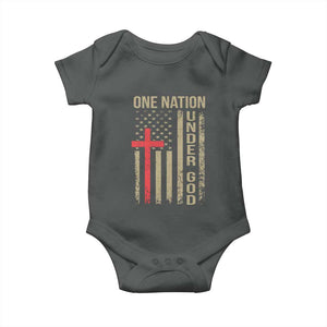 Funny One Nation Under God Baby Onesie 4th Of July Patriotic Christian American Flag TS11 Dark Heather Print Your Wear