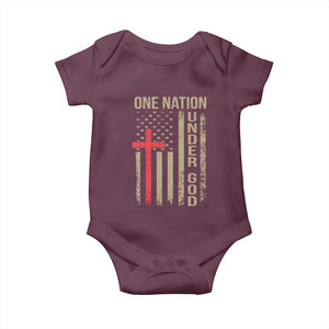 Funny One Nation Under God Baby Onesie 4th Of July Patriotic Christian American Flag TS11 Maroon Print Your Wear