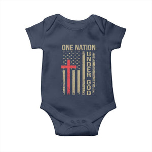 Funny One Nation Under God Baby Onesie 4th Of July Patriotic Christian American Flag TS11 Navy Print Your Wear