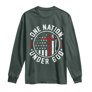 Funny One Nation Under God ESTD 1776 Long Sleeve Shirt 4th Of July Patriotic Christian TS11 Dark Forest Green Print Your Wear