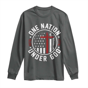 Funny One Nation Under God ESTD 1776 Long Sleeve Shirt 4th Of July Patriotic Christian TS11 Dark Heather Print Your Wear