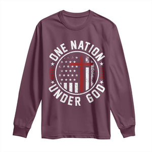 Funny One Nation Under God ESTD 1776 Long Sleeve Shirt 4th Of July Patriotic Christian TS11 Maroon Print Your Wear