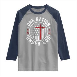Funny One Nation Under God ESTD 1776 Raglan Shirt 4th Of July Patriotic Christian TS11 Sport Gray Navy Print Your Wear