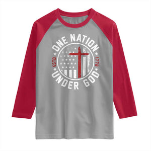 Funny One Nation Under God ESTD 1776 Raglan Shirt 4th Of July Patriotic Christian TS11 Sport Gray Red Print Your Wear