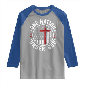 Funny One Nation Under God ESTD 1776 Raglan Shirt 4th Of July Patriotic Christian TS11 Sport Gray Royal Print Your Wear