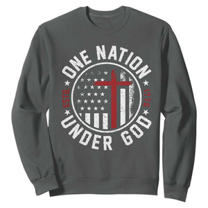 Funny One Nation Under God ESTD 1776 Sweatshirt 4th Of July Patriotic Christian TS11 Dark Heather Print Your Wear
