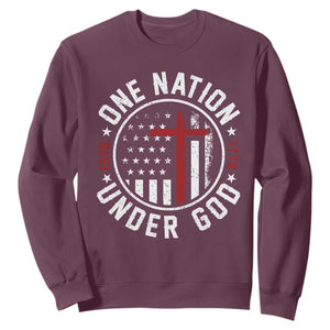 Funny One Nation Under God ESTD 1776 Sweatshirt 4th Of July Patriotic Christian TS11 Maroon Print Your Wear