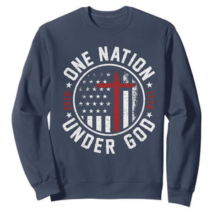 Funny One Nation Under God ESTD 1776 Sweatshirt 4th Of July Patriotic Christian TS11 Navy Print Your Wear