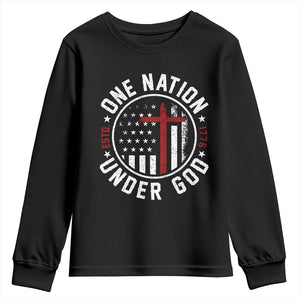 Funny One Nation Under God ESTD 1776 Youth Sweatshirt 4th Of July Patriotic Christian TS11 Black Print Your Wear