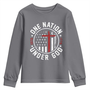 Funny One Nation Under God ESTD 1776 Youth Sweatshirt 4th Of July Patriotic Christian TS11 Charcoal Print Your Wear