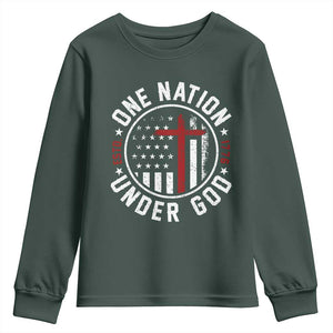 Funny One Nation Under God ESTD 1776 Youth Sweatshirt 4th Of July Patriotic Christian TS11 Dark Forest Green Print Your Wear