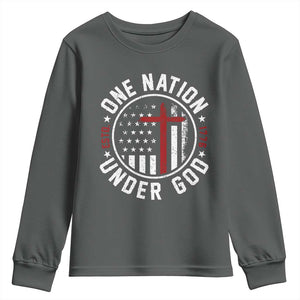 Funny One Nation Under God ESTD 1776 Youth Sweatshirt 4th Of July Patriotic Christian TS11 Dark Heather Print Your Wear