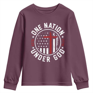 Funny One Nation Under God ESTD 1776 Youth Sweatshirt 4th Of July Patriotic Christian TS11 Maroon Print Your Wear