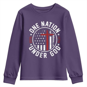 Funny One Nation Under God ESTD 1776 Youth Sweatshirt 4th Of July Patriotic Christian TS11 Purple Print Your Wear