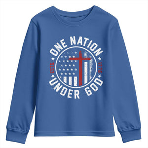 Funny One Nation Under God ESTD 1776 Youth Sweatshirt 4th Of July Patriotic Christian TS11 Royal Blue Print Your Wear