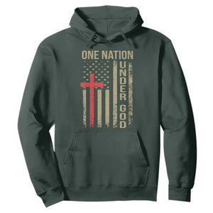 Funny One Nation Under God Hoodie 4th Of July Patriotic Christian American Flag TS11 Dark Forest Green Print Your Wear