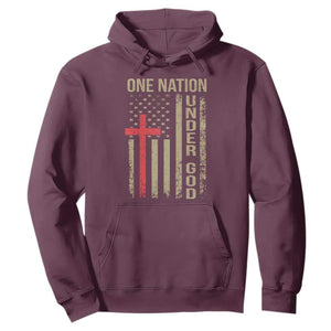 Funny One Nation Under God Hoodie 4th Of July Patriotic Christian American Flag TS11 Maroon Print Your Wear