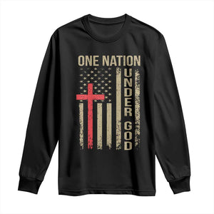 Funny One Nation Under God Long Sleeve Shirt 4th Of July Patriotic Christian American Flag TS11 Black Print Your Wear