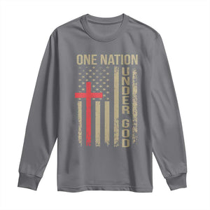 Funny One Nation Under God Long Sleeve Shirt 4th Of July Patriotic Christian American Flag TS11 Charcoal Print Your Wear