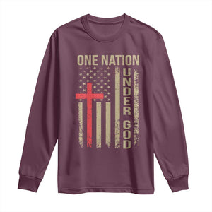 Funny One Nation Under God Long Sleeve Shirt 4th Of July Patriotic Christian American Flag TS11 Maroon Print Your Wear