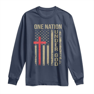 Funny One Nation Under God Long Sleeve Shirt 4th Of July Patriotic Christian American Flag TS11 Navy Print Your Wear
