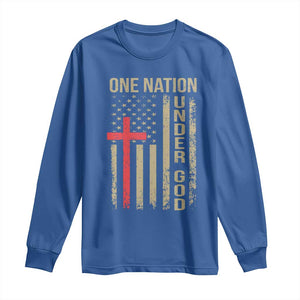 Funny One Nation Under God Long Sleeve Shirt 4th Of July Patriotic Christian American Flag TS11 Royal Blue Print Your Wear