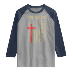 Funny One Nation Under God Raglan Shirt 4th Of July Patriotic Christian American Flag TS11 Sport Gray Navy Print Your Wear
