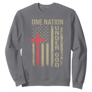 Funny One Nation Under God Sweatshirt 4th Of July Patriotic Christian American Flag TS11 Charcoal Print Your Wear