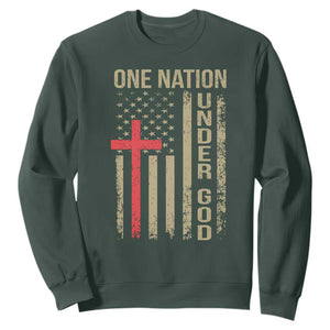 Funny One Nation Under God Sweatshirt 4th Of July Patriotic Christian American Flag TS11 Dark Forest Green Print Your Wear