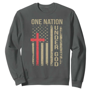 Funny One Nation Under God Sweatshirt 4th Of July Patriotic Christian American Flag TS11 Dark Heather Print Your Wear