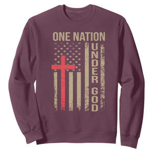 Funny One Nation Under God Sweatshirt 4th Of July Patriotic Christian American Flag TS11 Maroon Print Your Wear