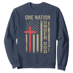 Funny One Nation Under God Sweatshirt 4th Of July Patriotic Christian American Flag TS11 Navy Print Your Wear