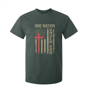 Funny One Nation Under God T Shirt For Kid 4th Of July Patriotic Christian American Flag TS11 Dark Forest Green Print Your Wear