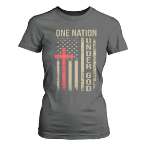 Funny One Nation Under God T Shirt For Women 4th Of July Patriotic Christian American Flag TS11 Dark Heather Print Your Wear