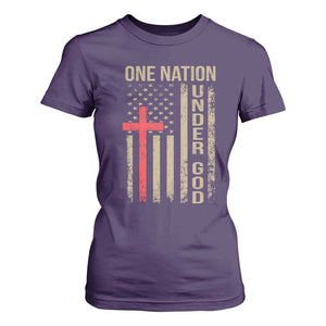 Funny One Nation Under God T Shirt For Women 4th Of July Patriotic Christian American Flag TS11 Purple Print Your Wear