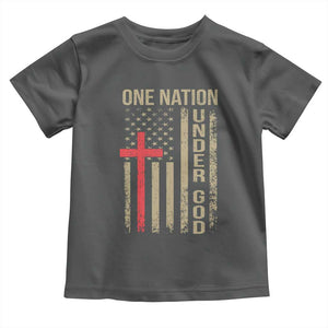 Funny One Nation Under God Toddler T Shirt 4th Of July Patriotic Christian American Flag TS11 Dark Heather Print Your Wear