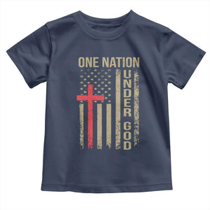 Funny One Nation Under God Toddler T Shirt 4th Of July Patriotic Christian American Flag TS11 Navy Print Your Wear