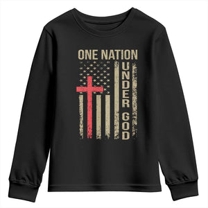 Funny One Nation Under God Youth Sweatshirt 4th Of July Patriotic Christian American Flag TS11 Black Print Your Wear