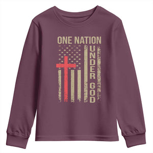 Funny One Nation Under God Youth Sweatshirt 4th Of July Patriotic Christian American Flag TS11 Maroon Print Your Wear