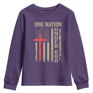 Funny One Nation Under God Youth Sweatshirt 4th Of July Patriotic Christian American Flag TS11 Purple Print Your Wear