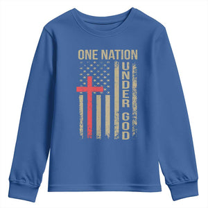 Funny One Nation Under God Youth Sweatshirt 4th Of July Patriotic Christian American Flag TS11 Royal Blue Print Your Wear